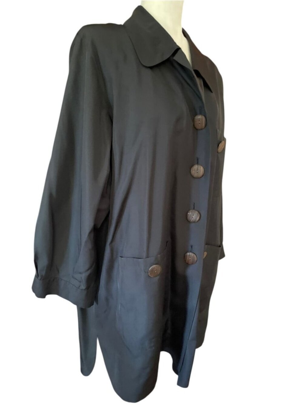 Vintage Yves Saint Laurent Black Silk Smock Jacket 1990s Couture Oversized SZ L - Picture 2 of 15